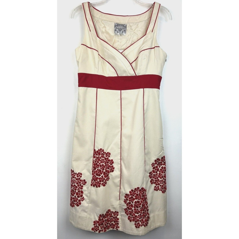 Floreat Dress Womens 6 Ivory Embroidered Floral Red High Waist New Read